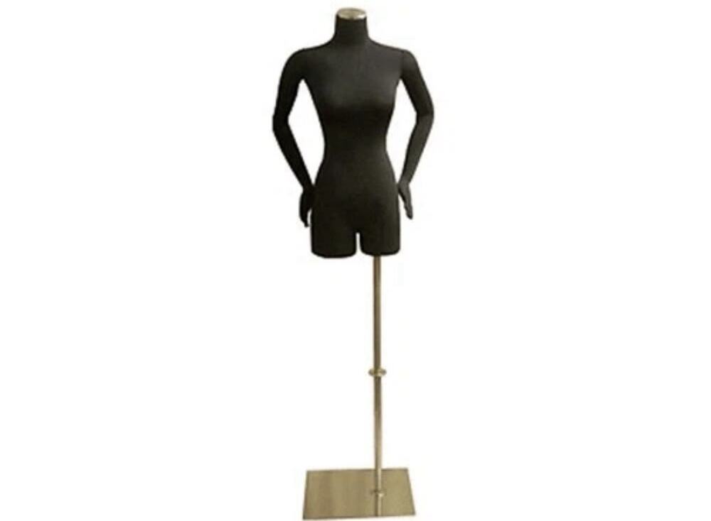 Pinnable Dress Form Mannequin Torso Flex Arms/Adj. Base Adult Female Blk